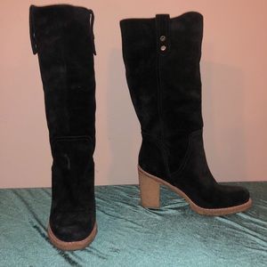 UGG Josie Black Suede Tall Heeled Boots